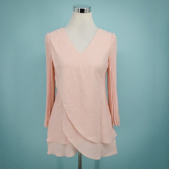 Laurie Felt QVC Size XXS Blush Pink Woven Reversible Pleated Long Sleeve Top - Picture 1 of 6